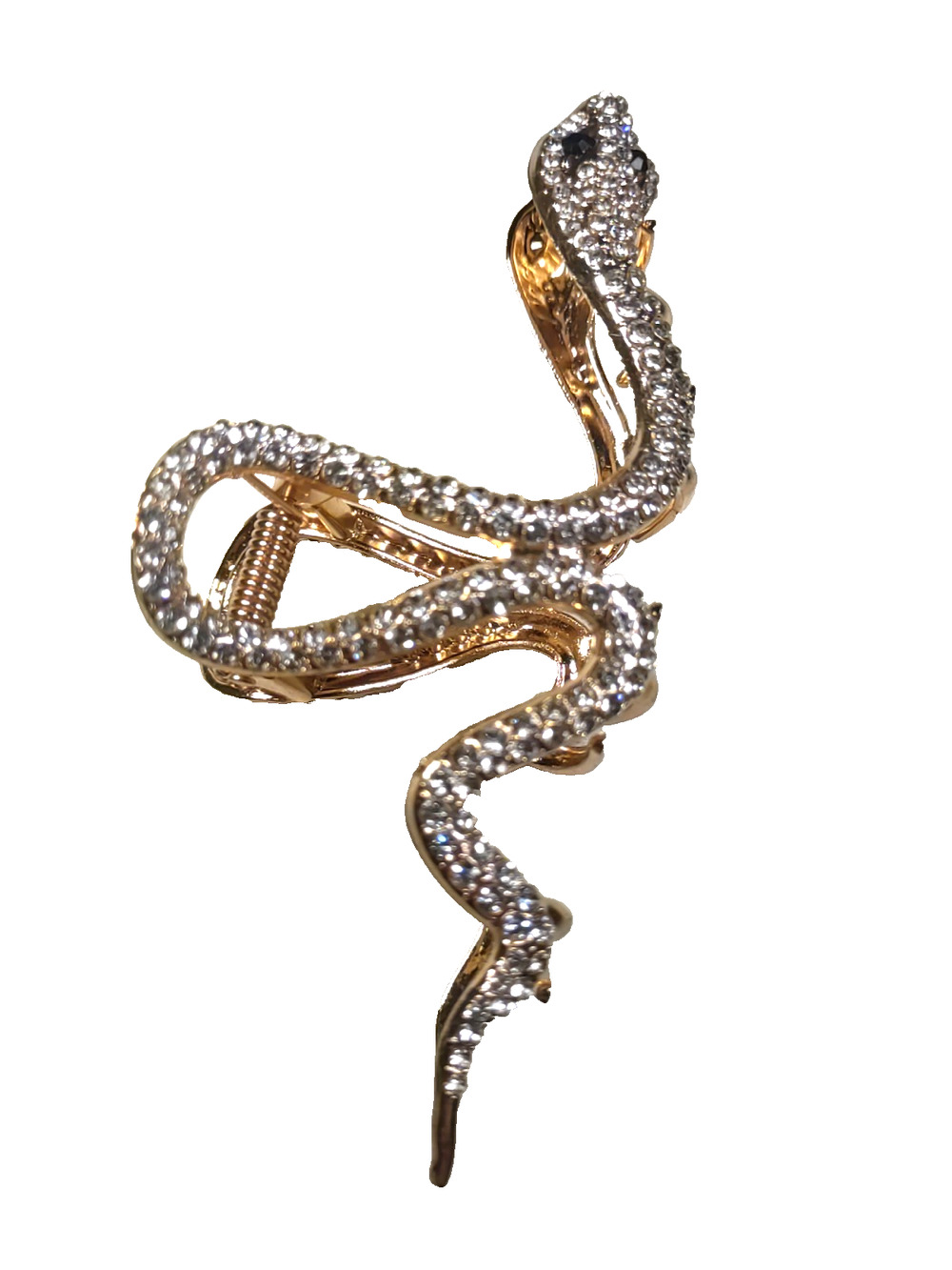 Snake Hair Barrette Claw Gold Tone Rhinestone Pony Tail Slither